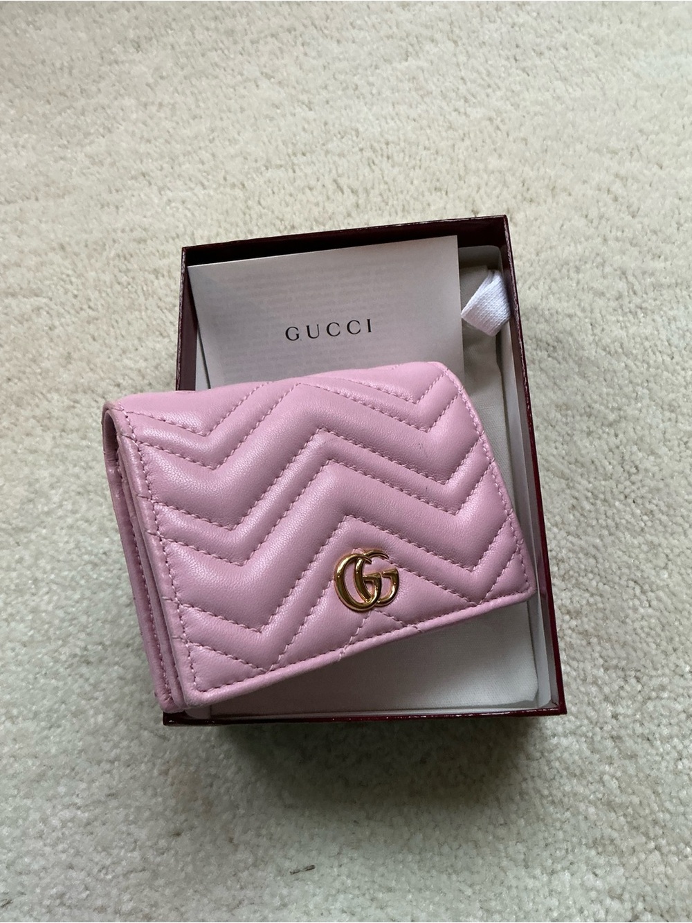 GUCCI GG MARMONT SMALL LIGHT PINK LOGO WALLET CARD HOLDER